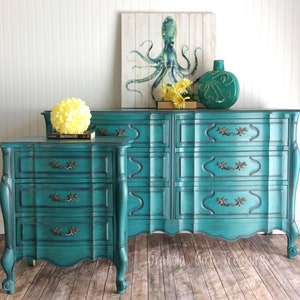 Teal Dresser, French Provincial, Vintage Dresser, Custom Order