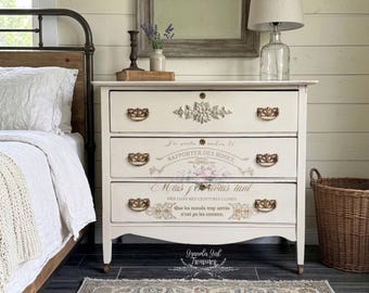 Vintage white Oak dresser, nightstand, hand painted