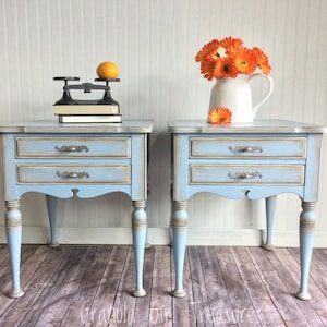 Vintage Hand Painted End Tables, blue end tables, blue side tables, blue night stands, Custom Order, solid wood nightstands