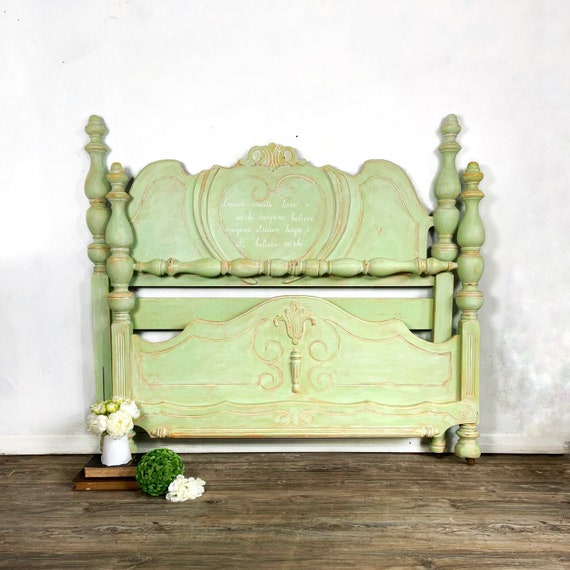 Victorian Full Queen Headboard Footboard Green Bed Frame Etsy