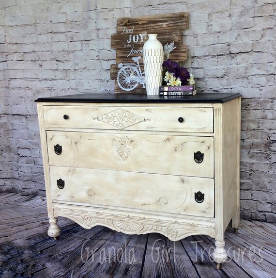 Sold Vintage Hand Painted Dresser Custom Finish Shabby Etsy