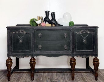 Custom Black Jacobean Sideboard, Buffet,