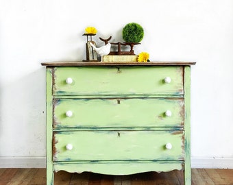 Country farmhouse Green Vintage Dresser, Custom Order