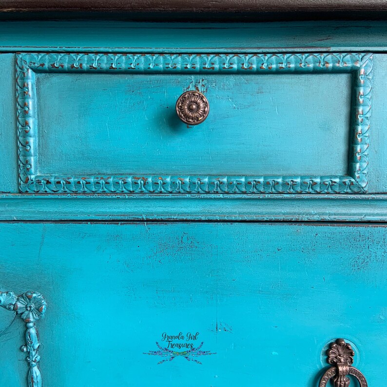 Teal Vintage Dresser Mirrored Dresser Custom Order Etsy