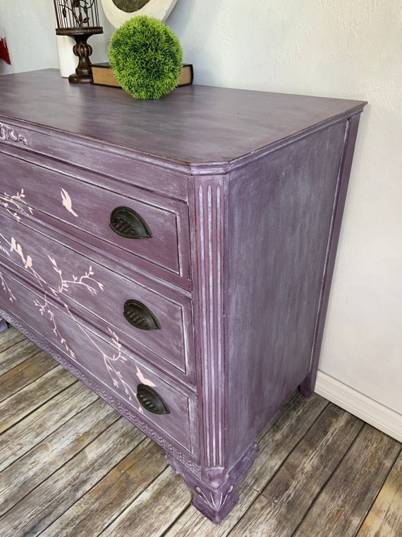 Custom Purple Dresser, Bird Design, Custom Order - Etsy Custom Purple Dresser, Bird Design, Custom Order - Etsy