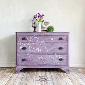 Custom Purple Dresser, Bird design, Custom Order