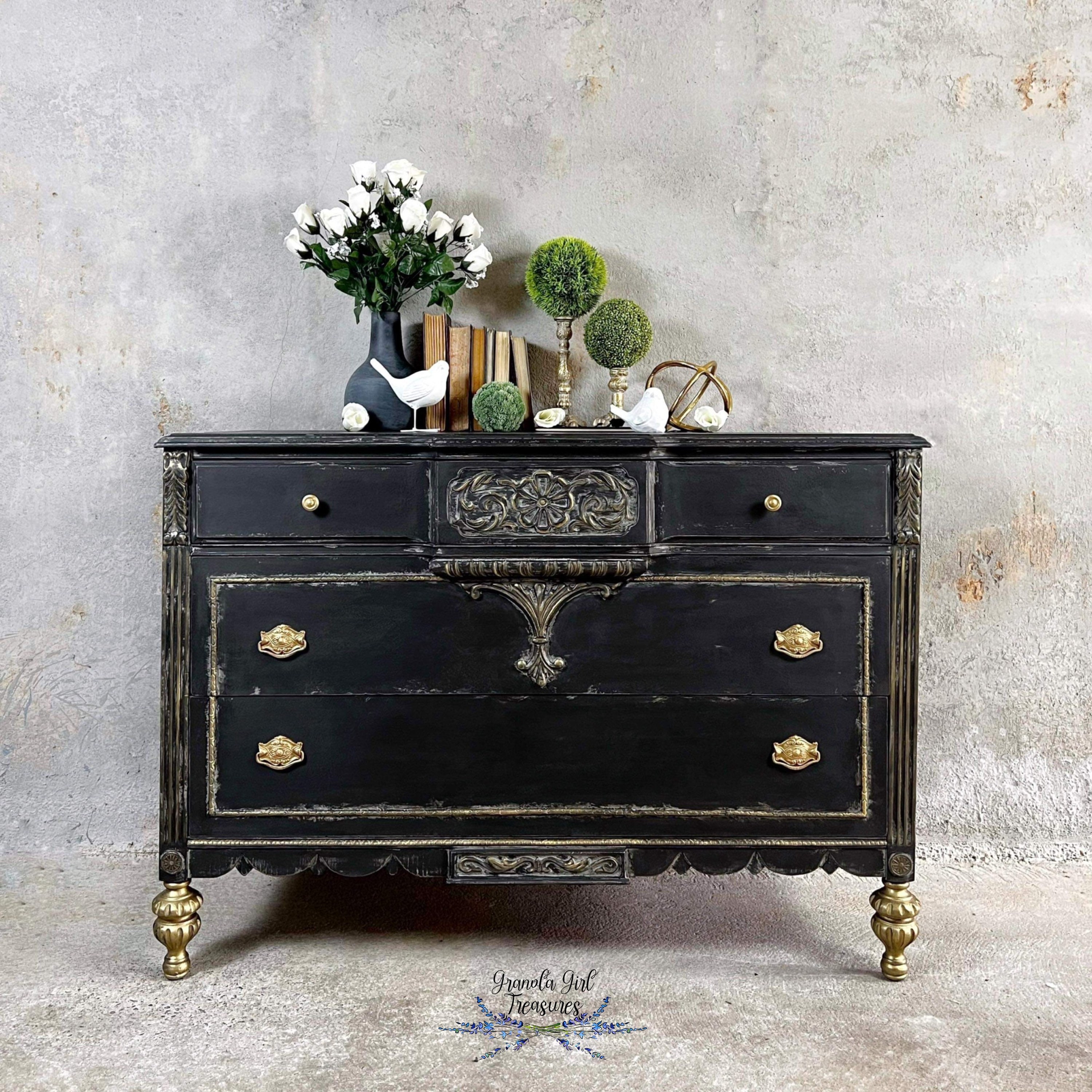 Black dresser with gold accents outlet
