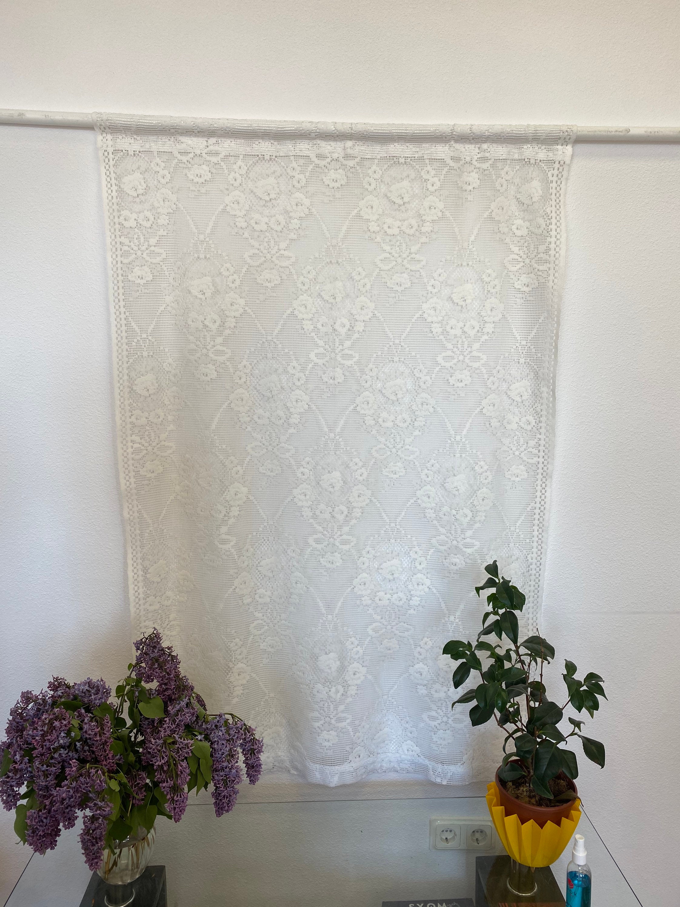 Vintage Lace Curtain / Vintage Fabric / White Lace Curtain / Vintage