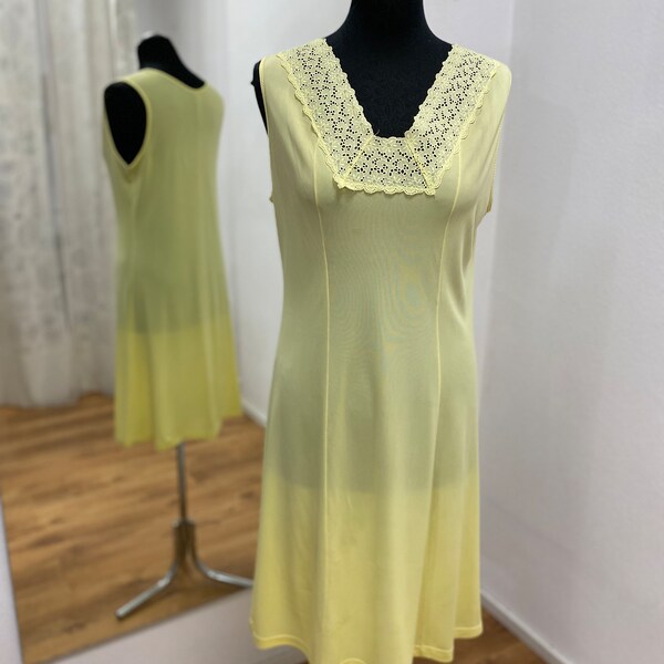 Yellow Vintage Slip Dress / Underslip/ Nylon Lace slip dress