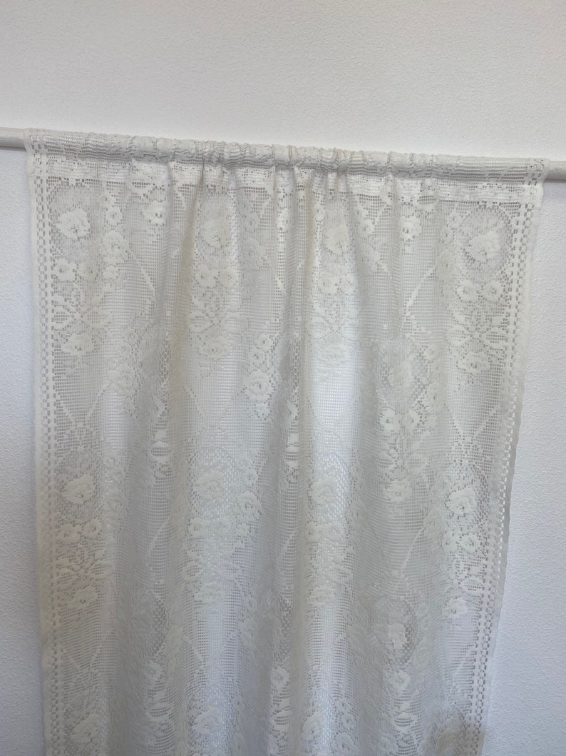 Vintage Lace Curtain / Vintage Fabric / White Lace Curtain / Vintage ...