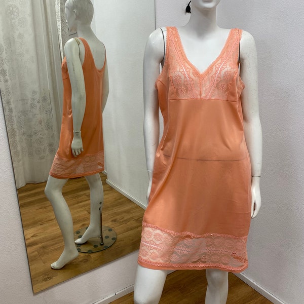Pink Vintage Slip Dress / Underslip/ Nylon Lace slip dress