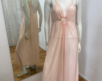 Pink Vintage Slip Dress / Underslip/ Nylon Lace slip dress lingerie/ nightgown