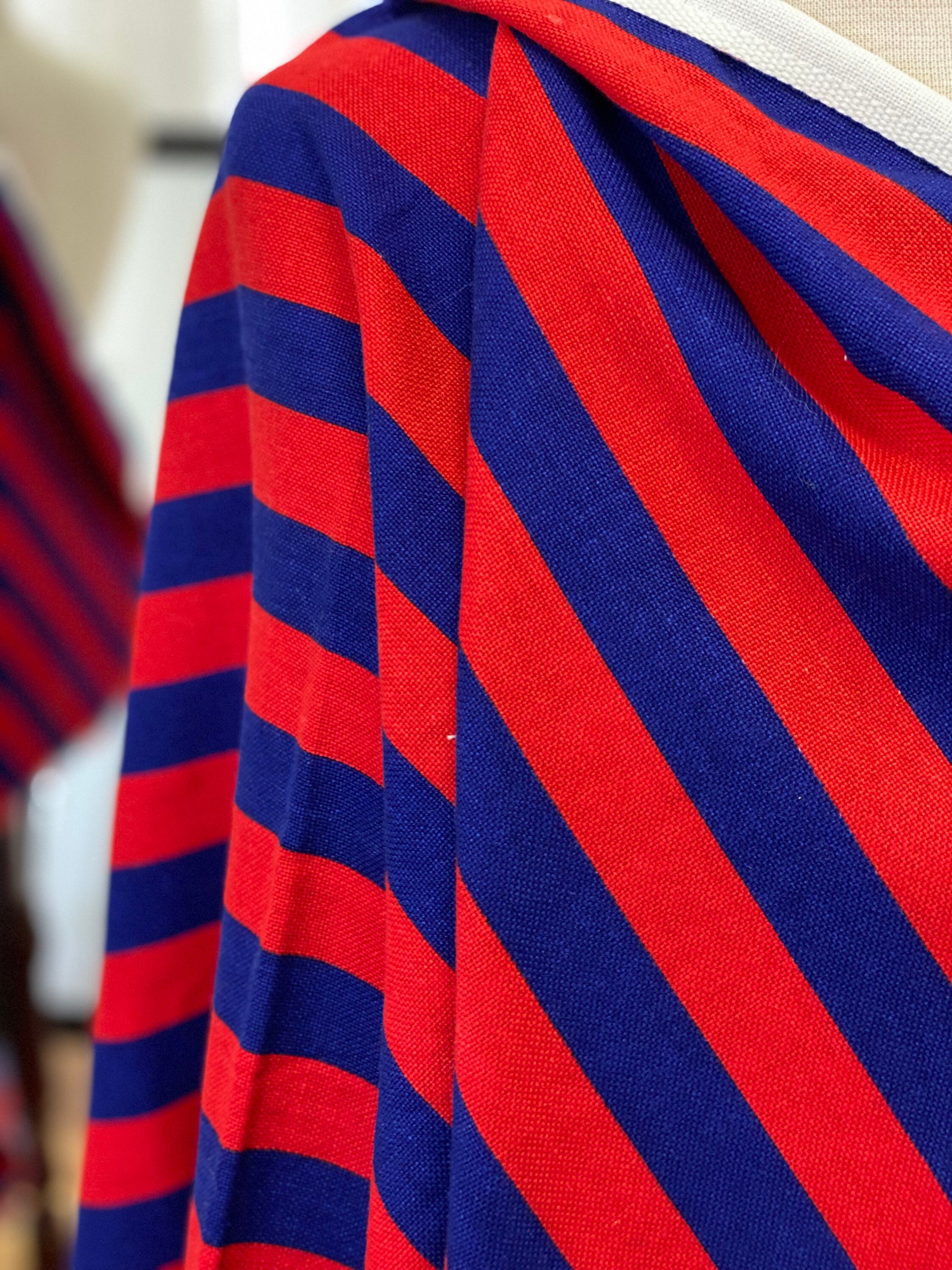 Striped Red and Blue Fabric/ Vintage Cotton Fabric - Etsy