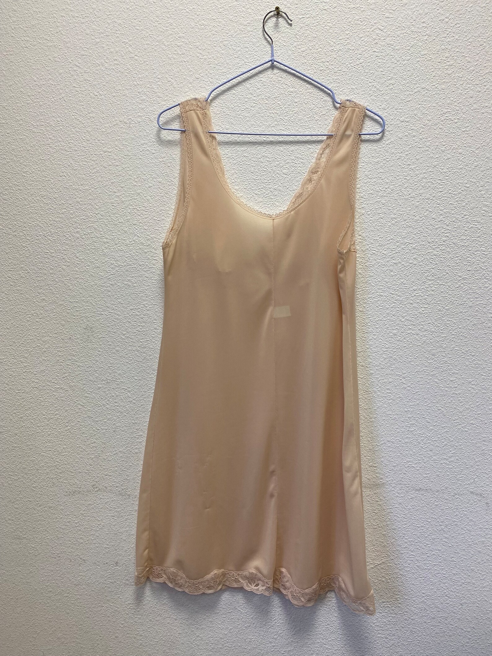 Beige Vintage Slip Dress/ Vintage Lingerie Dress/ Nylon Lace Slip Dress