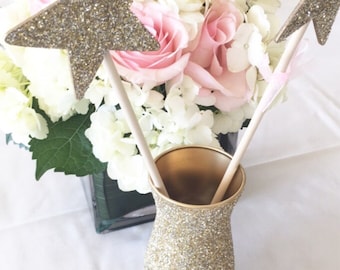 Gold Glitter Star Wand | Princess Fairy Party Prop | Birthday Party Accessory | Magical Dress-Up Toy