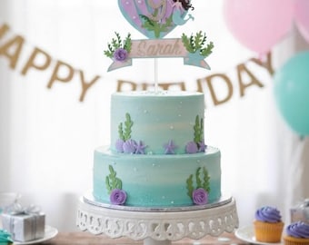 Personalized Mermaid Cake Topper | Under the Sea Birthday Party Decor | Custom Name Birthday Cake Decoration