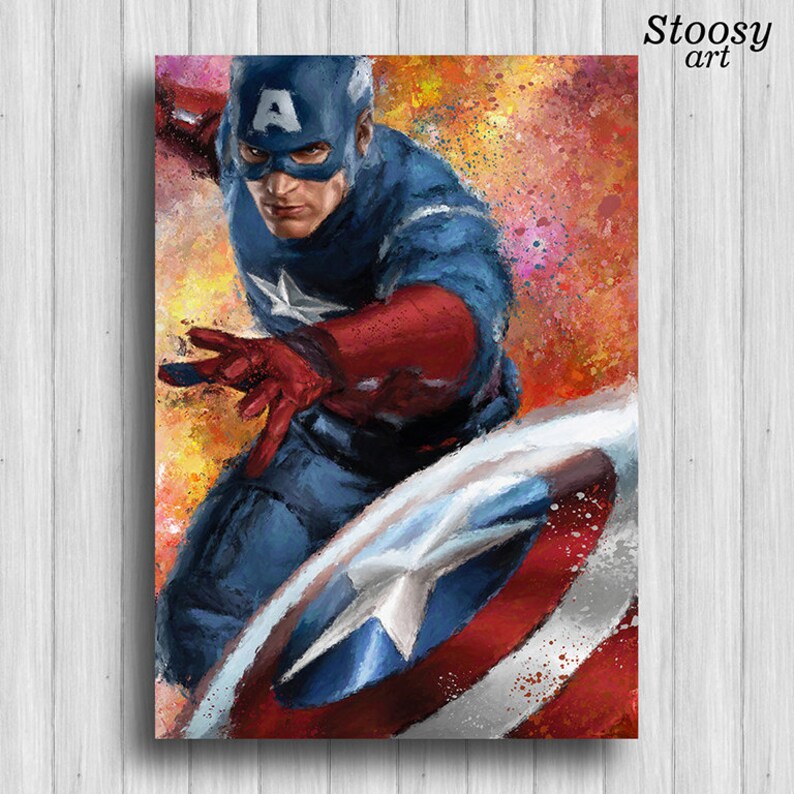 Captain america art avengers print set of 3 superhero painting Etsy