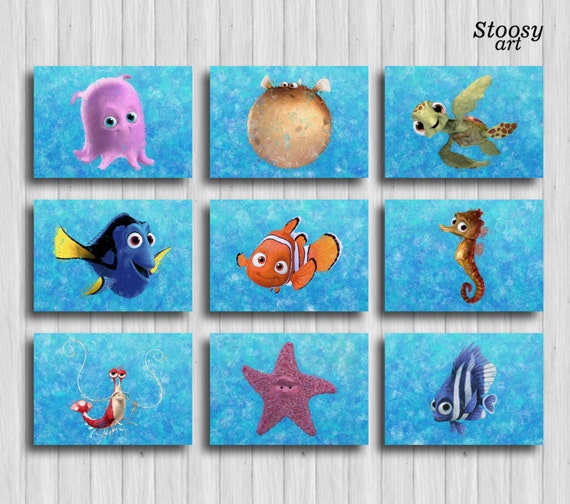 Finding Nemo Print Set Of 9 Nursery Nautical Prints Disney Etsy