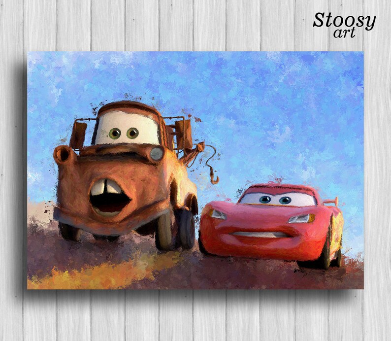 Lightning Mcqueen and Tow Mater poster disney cars print kids | Etsy