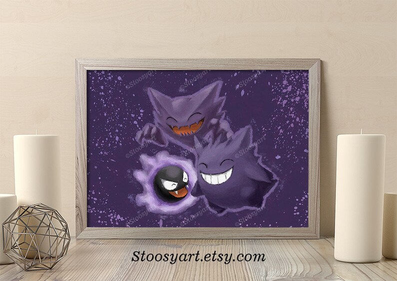 Ghost Pokemon poster Gastly Haunter Gengar pokemon gifts manga Etsy