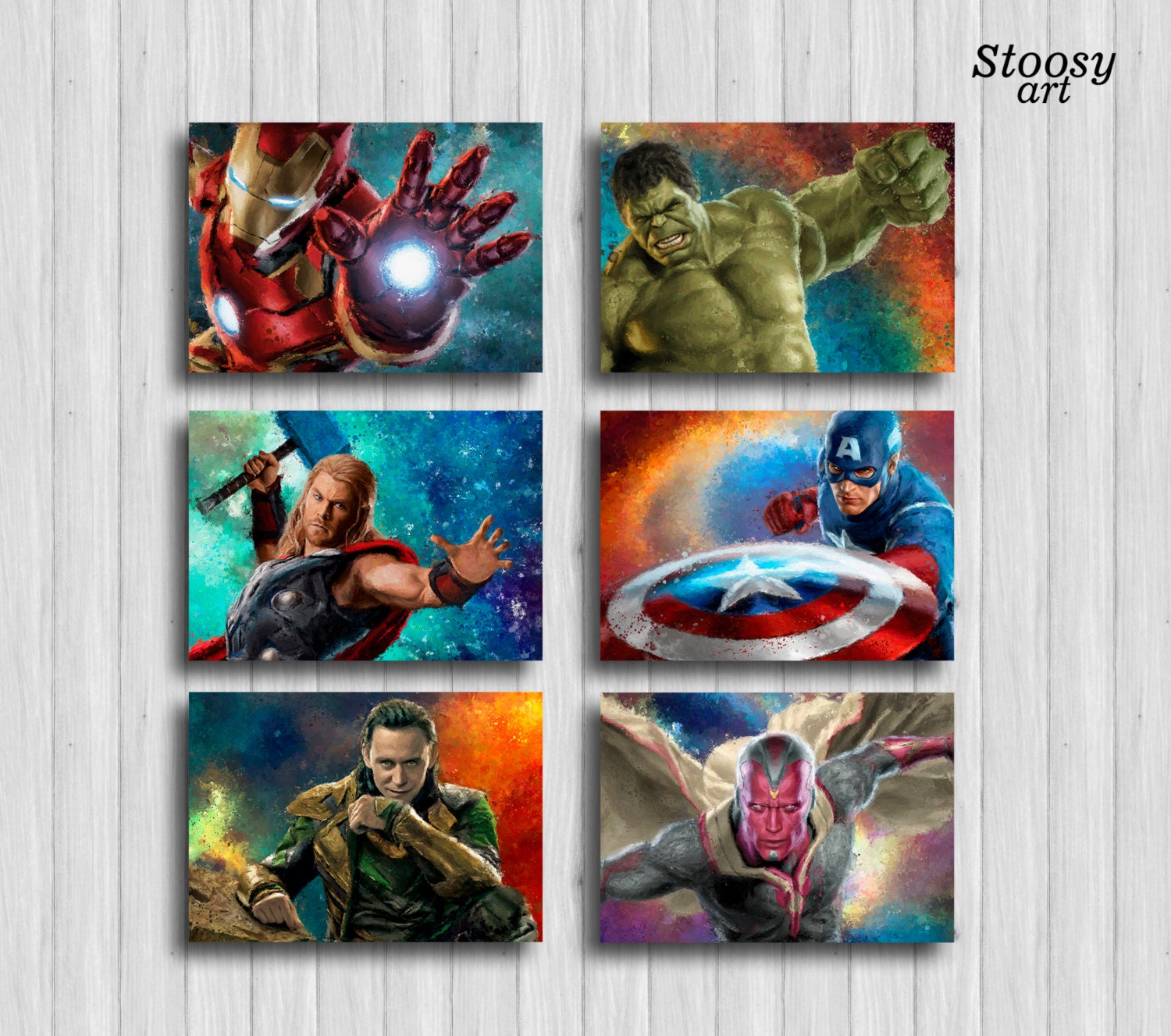 Avengers print set of 6 marvel art super hero art avengers | Etsy