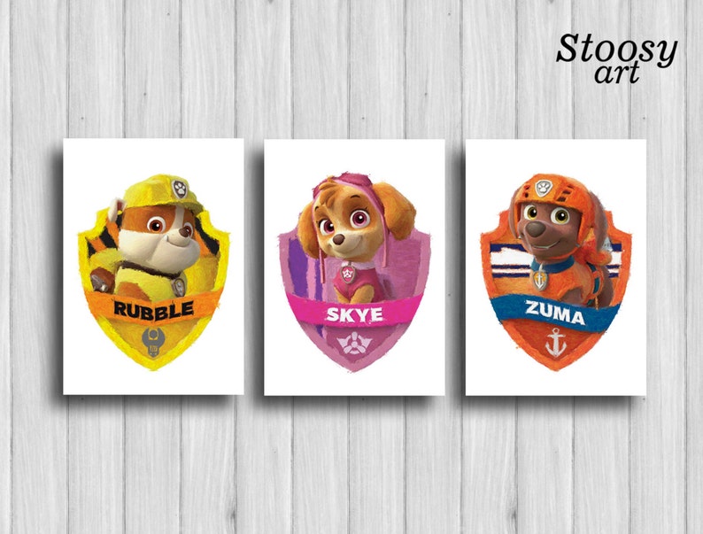 Paw patrol poster set of 6 paw patrol wall art chase marshall Etsy