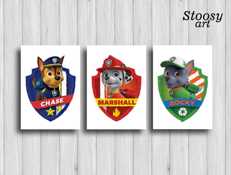 Paw patrol poster set of 6 paw patrol wall art chase marshall Etsy