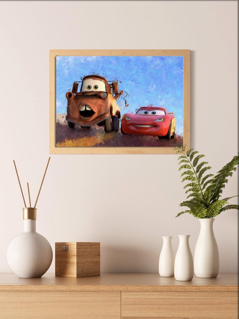 Lightning Mcqueen and Tow Mater poster disney cars print kids | Etsy
