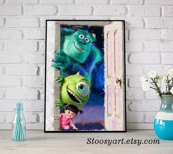 Boo Und Mike Und Sully Plakat Monster Inc Kindergarten Aquarell Kinder Wandkunst
