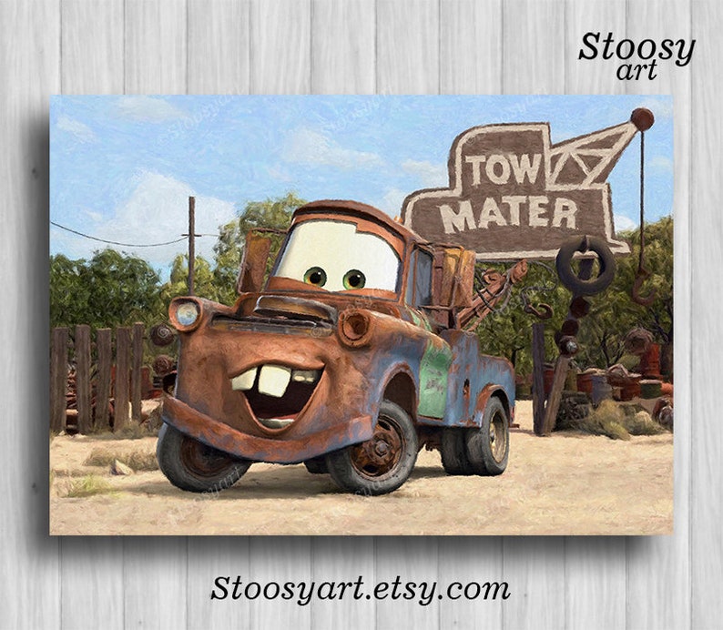 Tow mater print disney cars nursery disney gifts tow mater art | Etsy