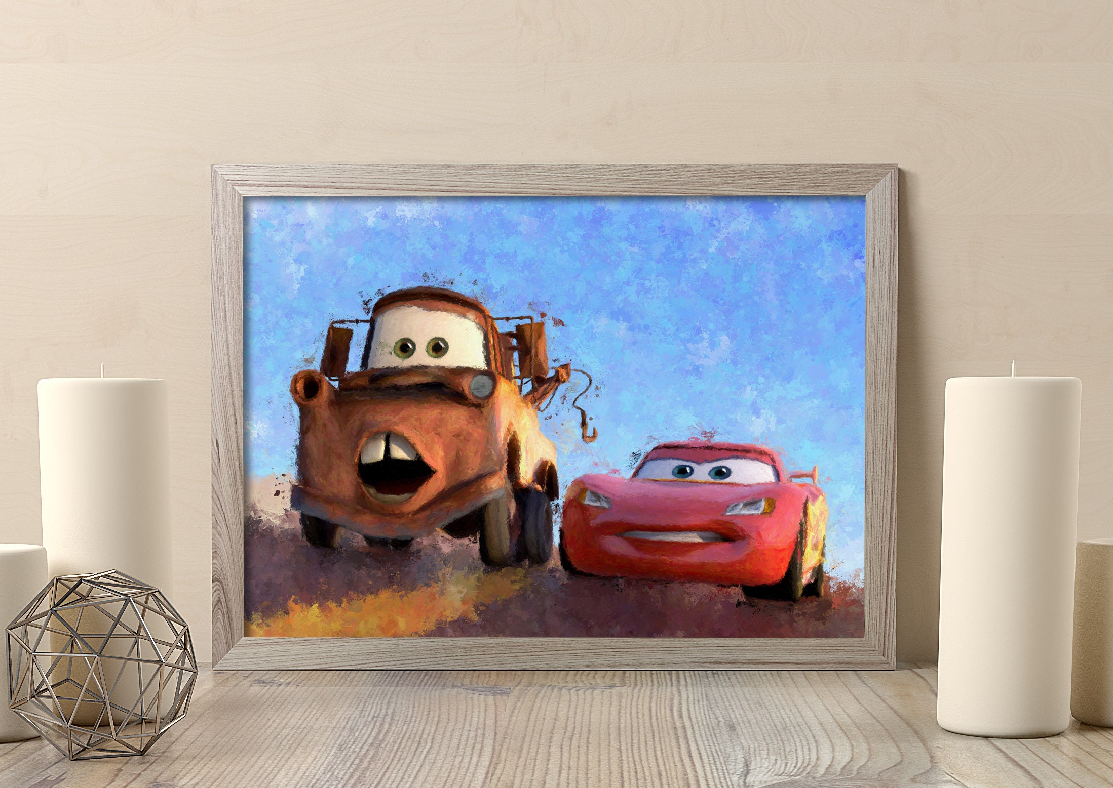 Lightning Mcqueen and Tow Mater poster disney cars print kids | Etsy