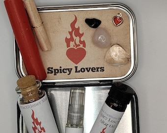 Spicy Lovers Mini Travel Spell Altar Kit | Passion Spell Kit | Wiccan Pagan Witchcraft Ritual Box with Candle, Herbs, Oil, Crystals & Charm