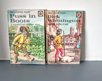 Ladybird book, vintage ladybird books,  Vintage Childrens books, Puss in Boots, Dick Whittington and his cat.