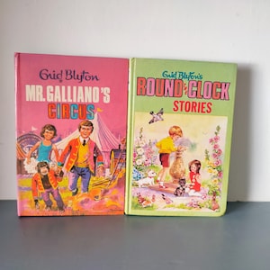 Enid Blyton classics books, Mr Gallianos circus, Round the clock stories, vintage childrens classic adventure book, vintage kids story book.
