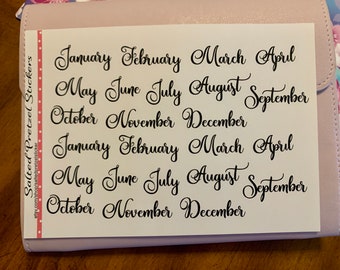 Month Stickers in Black January through December (5x7 sheet)