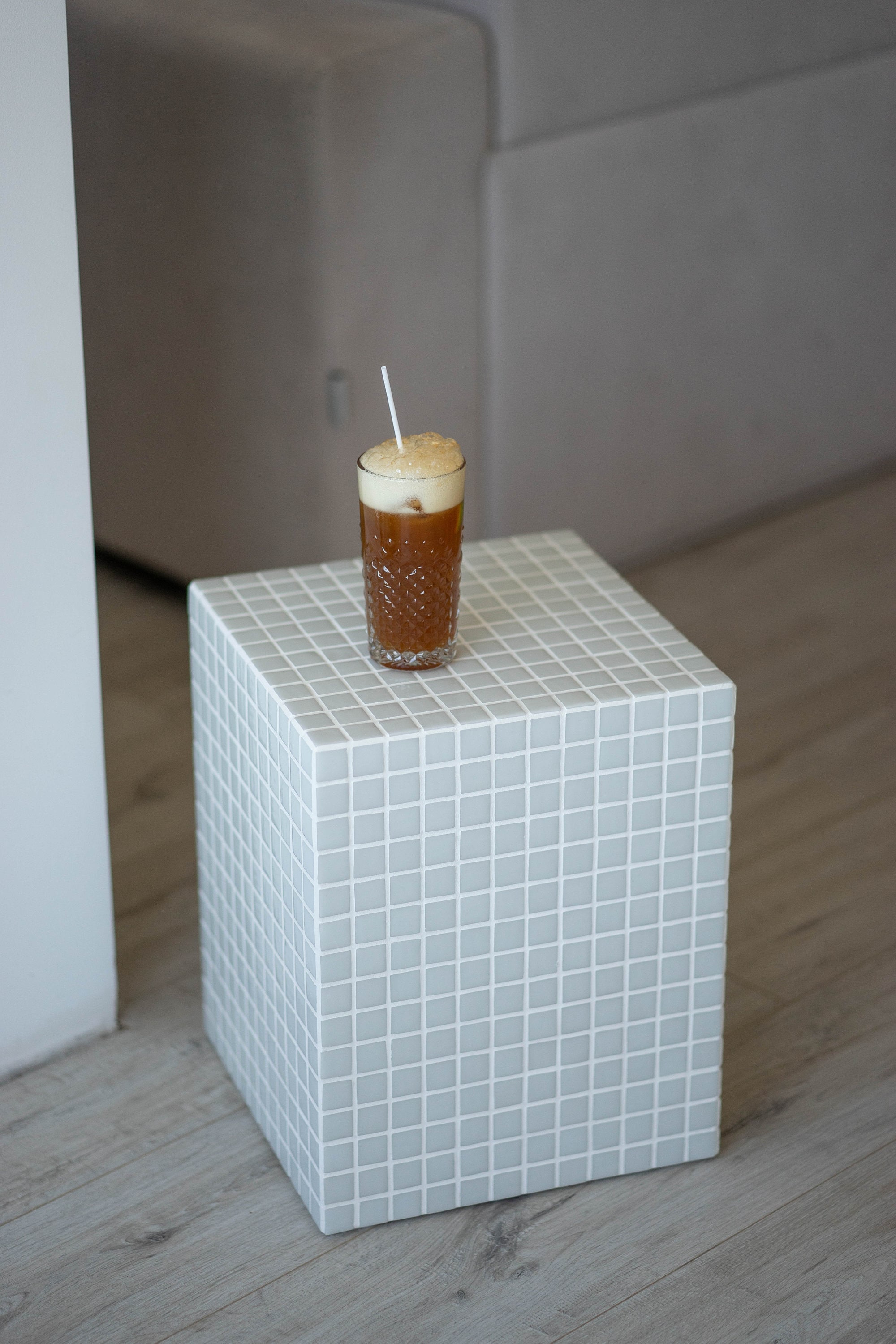 Handcrafted Mosaic Cube Table: Versatile Side Table for Every Room | Coffee Table | Tile Table | White color | Glossy white