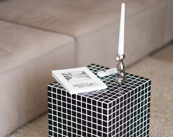 Black Tile table | Tiled cube | Coffee table |  Side table | Mosaic stand - 32cm/12.5"