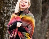 Plus size wool boho poncho, Oversized knit vest, Knitted transformers, Cocoon wrap top, Knitted vest hoodie, Extra Large rainbow cowl, Scarf