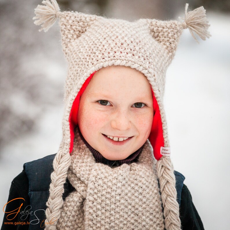 Hand Knit Cat Ears Hat With Fleece Lining Double Winter Etsy