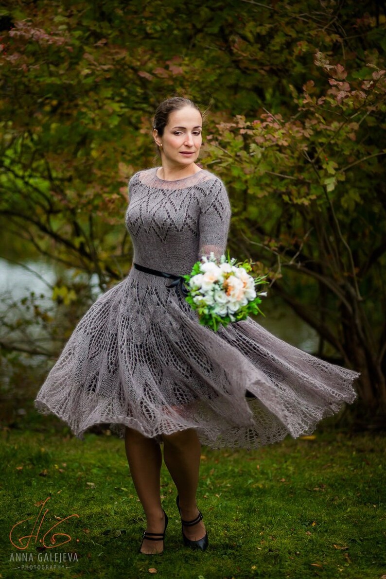 Mohair lace knitted wedding dress Boho knitted lace dress