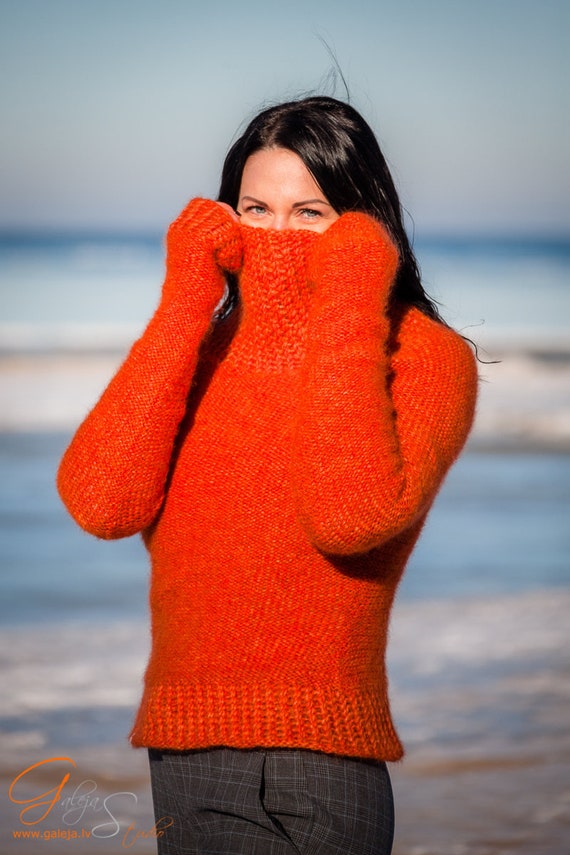 Burnt Orange Sweater Turtleneck Sweater 