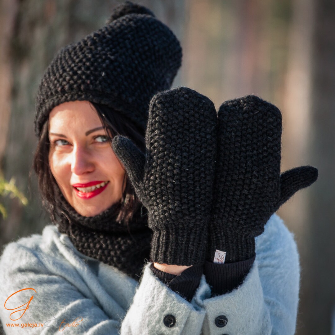 Extra Warm Double Mittens Hand Knitted Mittens With Fleece Etsy