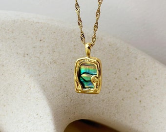 Gold Abalone Shell Necklace: Natural Paua necklace | Beach necklace|