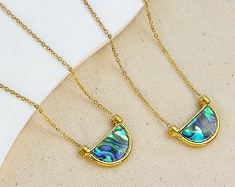 Natural Abalone shell | Mother of Pearl | Statement Necklace| 18k gold finish | Gold Abalone Paua Jewelry I Beach Jewelry | water resistant