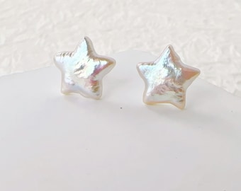 Star Pearl Stud Earrings: 11-13mm Baroque Freshwater Pearl, Gold Accent