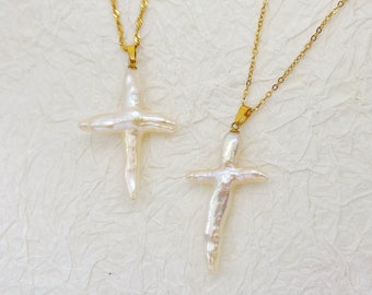 Baroque Freshwater Pearl Cross Necklace: Religious Gift