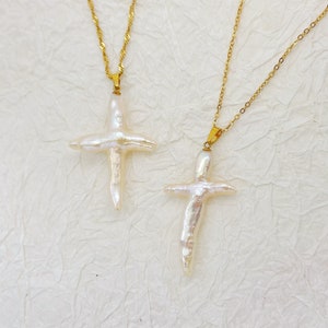 Baroque freshwater Cross Pearl Necklace | Religious Jewelry | Catholic Gifts | Pearl Cross Charm | Cross Jewelry