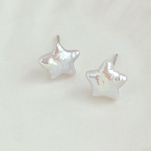 12-13mm | Star Baroque White freshwater Pearl Earrings Stud | Star Shape | bridesmaid gift | wedding earrings | Star Pearl Earrings