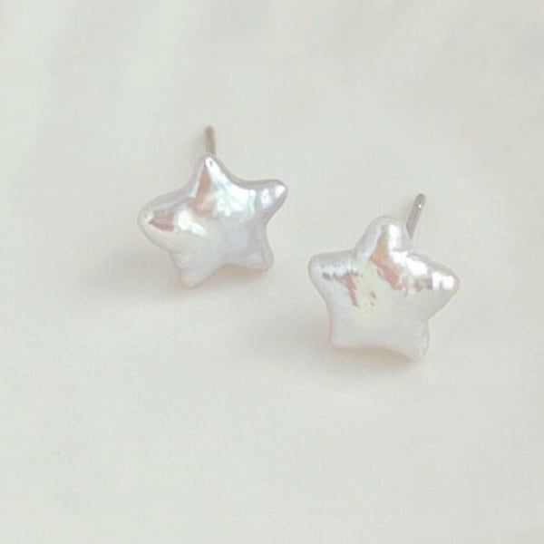 12-13mm | Star Baroque White freshwater Pearl Earrings Stud | Star Shape | bridesmaid gift | wedding earrings | Star Pearl Earrings