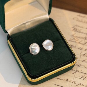 Small Baroque Pearl Ear Studs Dainty Freshwater Keshi Pearl Earrings Tiny Ear Studs Sterling Silver 18K Gold image 4